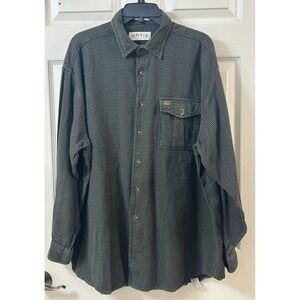 Orvis XL Green Navy Cotton Houndstooth Woven Button Front Long Sleeve Shirt EUC